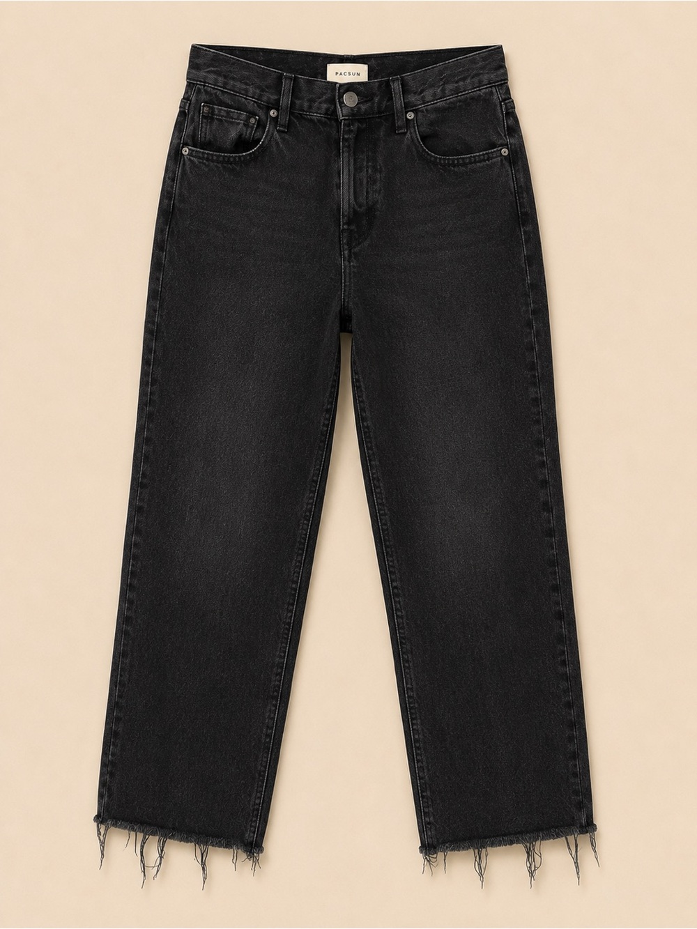 PacSun Dad Jean Black Washed High Rise Straight Leg Raw Hem Jeans Size 28